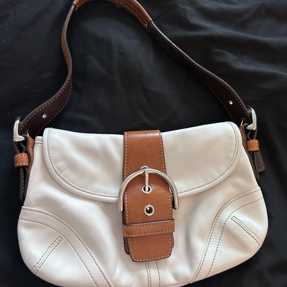 Coach Cream and Tan Shoulder Bag